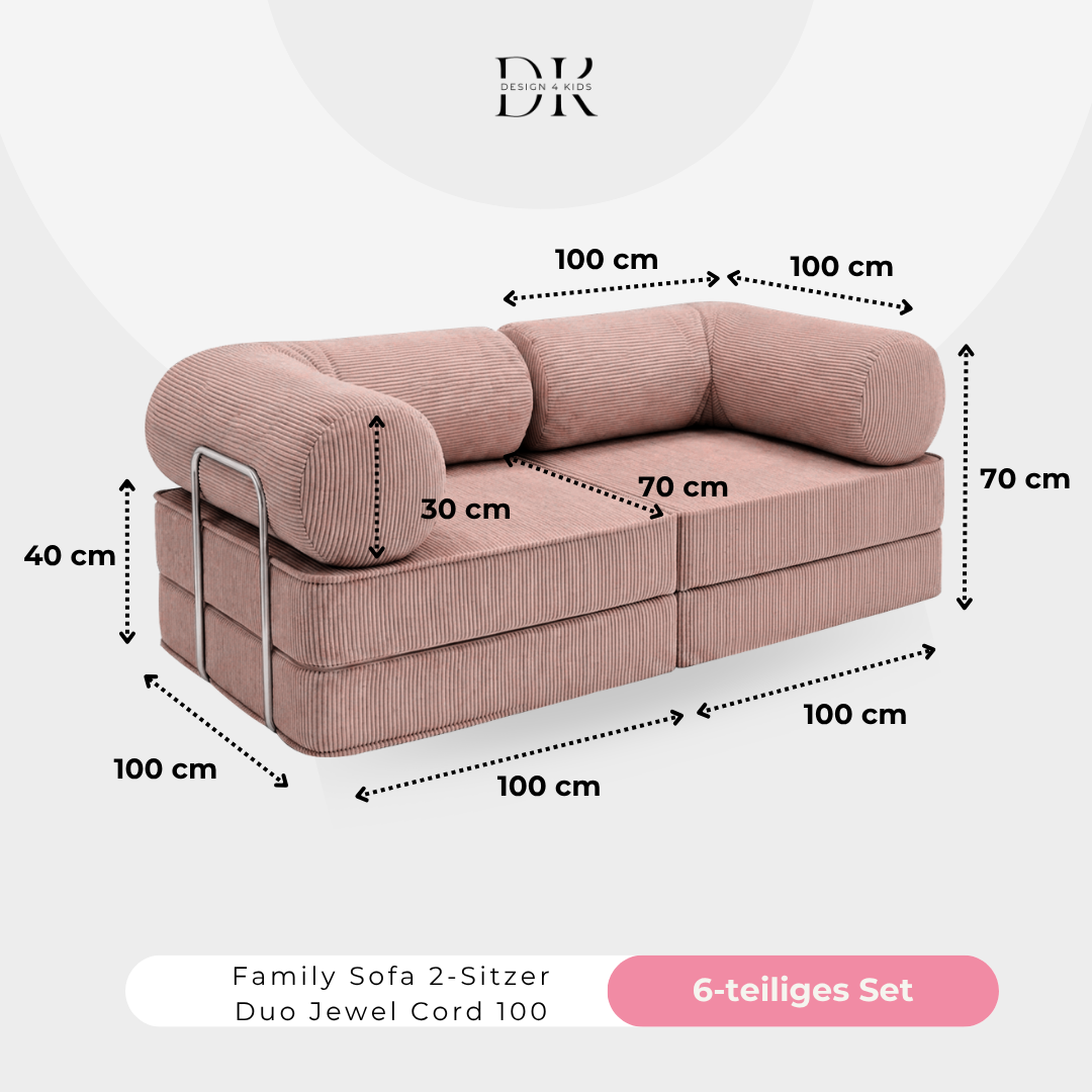 Design4Kids Family Sofa Duo 2-Sitzer Jewel Cord 200
