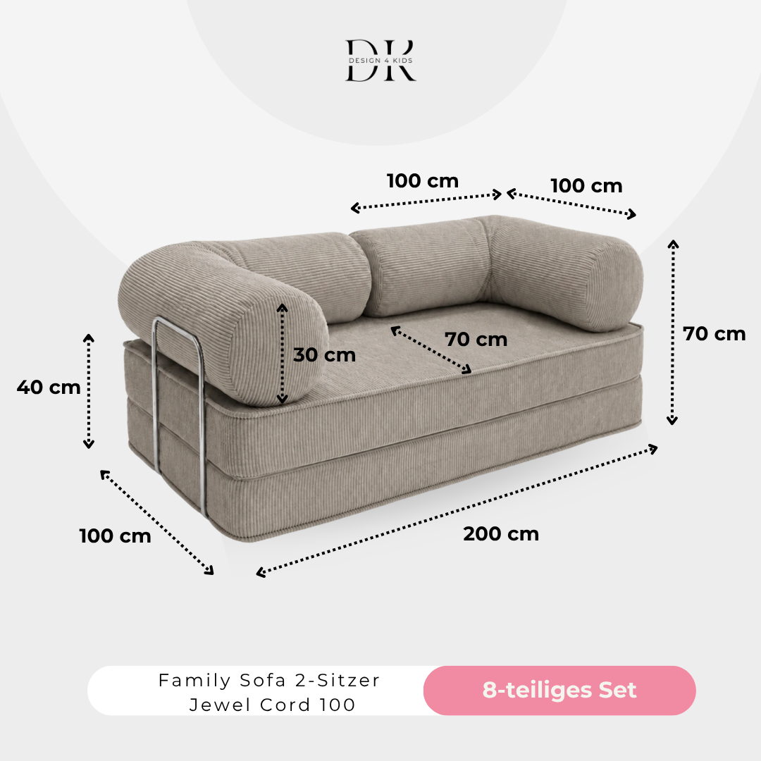Design4Kids Family Sofa 2-Sitzer Jewel Cord 200