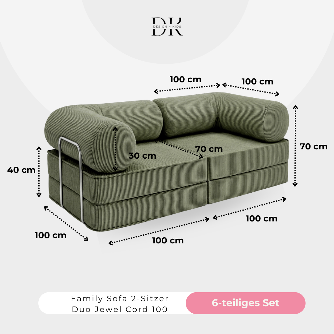 Design4Kids Family Sofa Duo 2-Sitzer Jewel Cord 200
