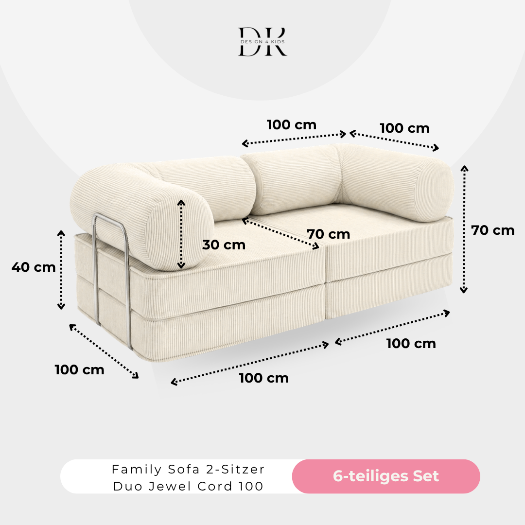 Design4Kids Family Sofa Duo 2-Sitzer Jewel Cord 200