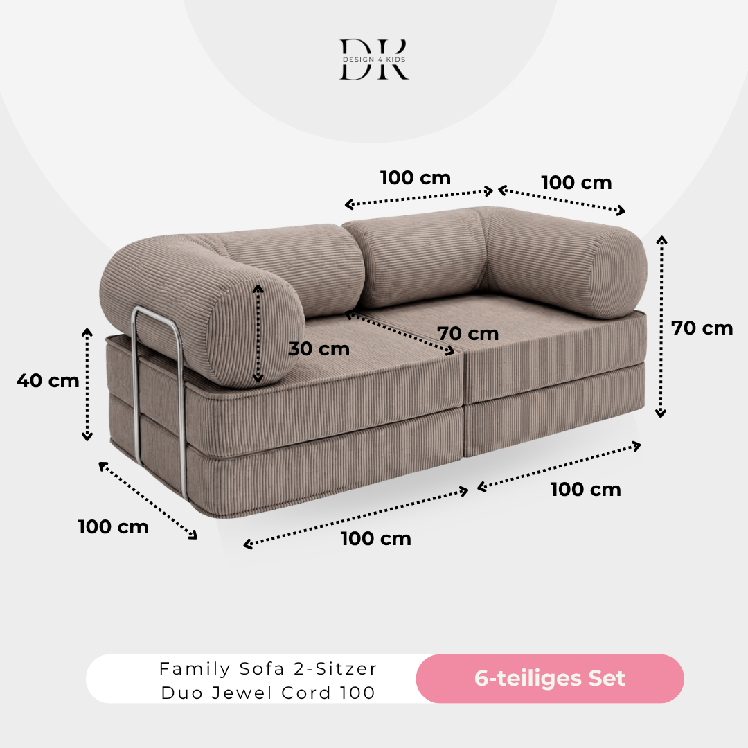 Design4Kids Family Sofa Duo 2-Sitzer Jewel Cord 200