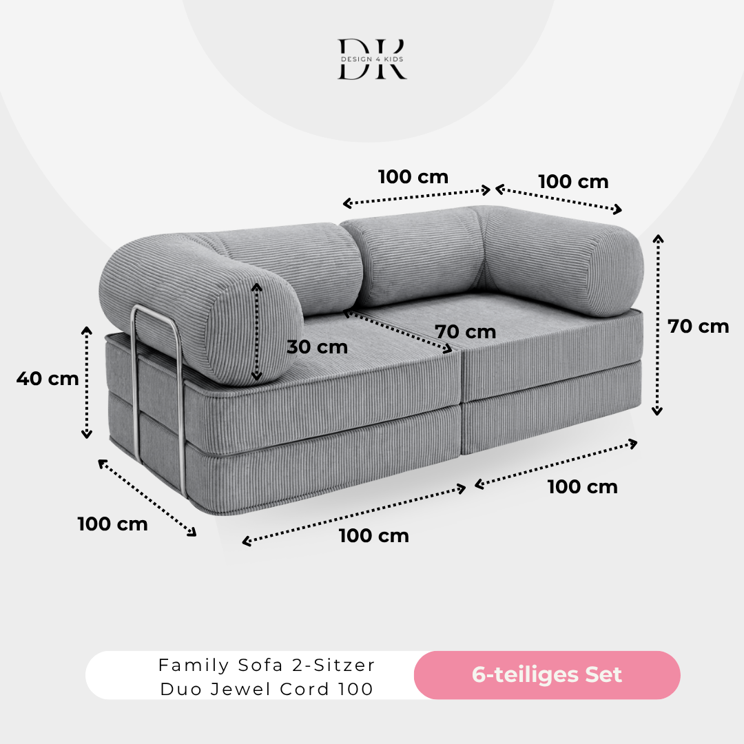 Design4Kids Family Sofa Duo 2-Sitzer Jewel Cord 200