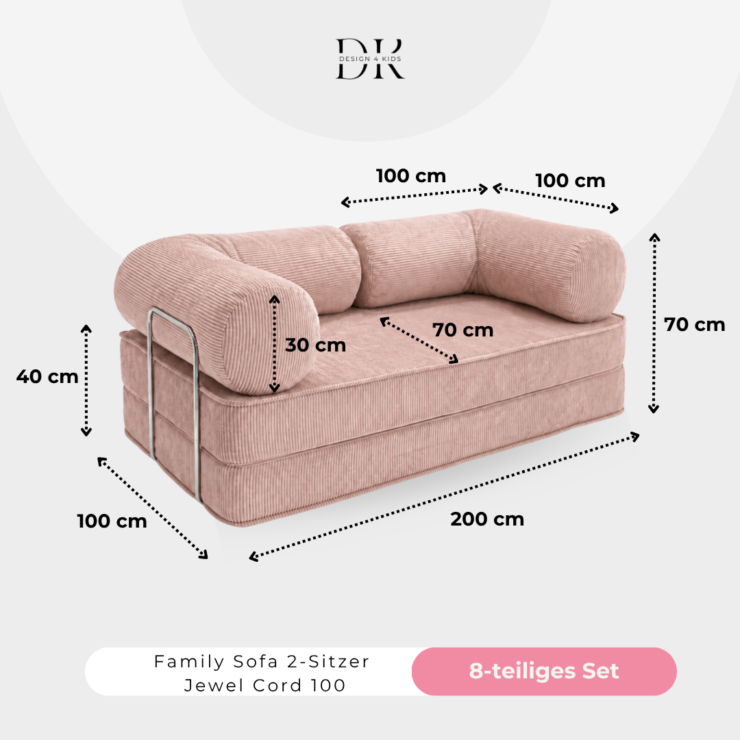 Design4Kids Family Sofa 2-Sitzer Jewel Cord 200