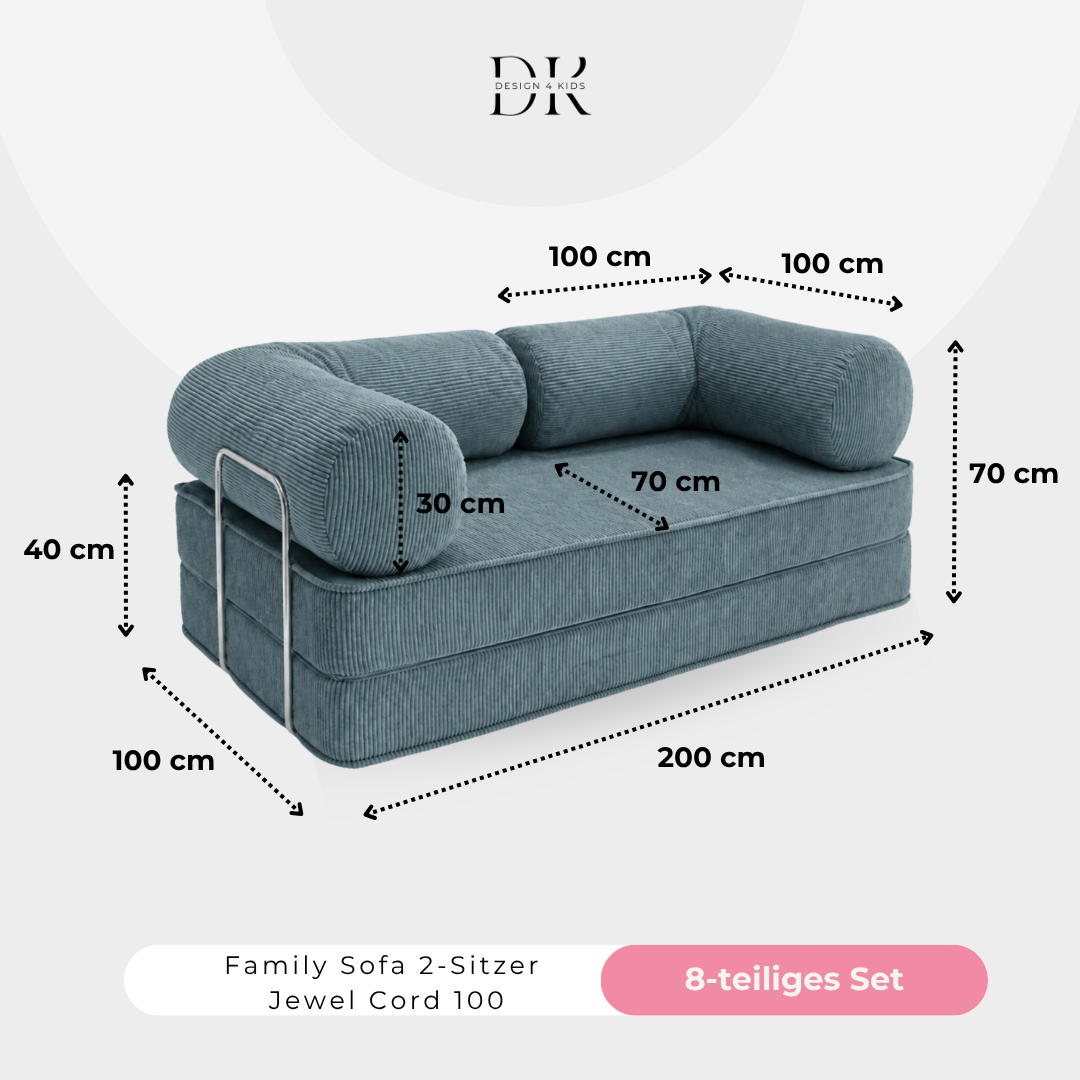 Design4Kids Family Sofa 2-Sitzer Jewel Cord 200