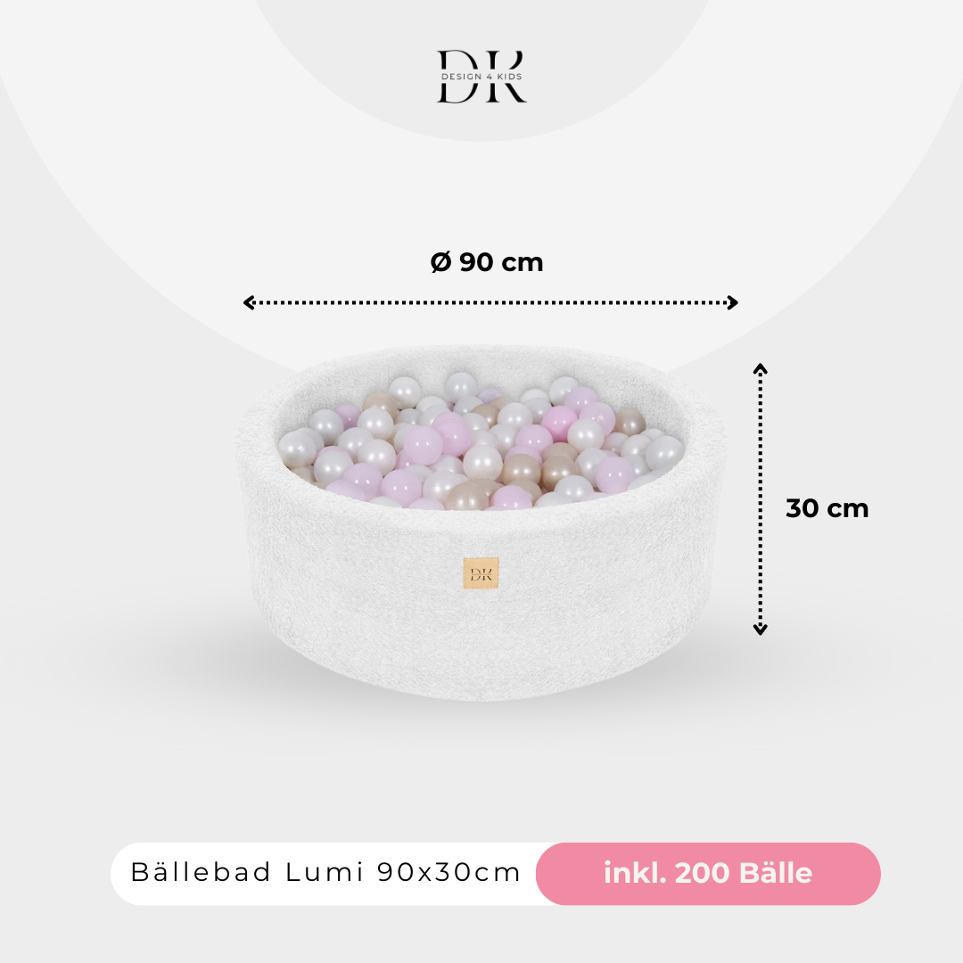 Design4Kids Bällebad Lumi 90x30cm Bouclé, 200 Bälle - eigene Farbauswahl