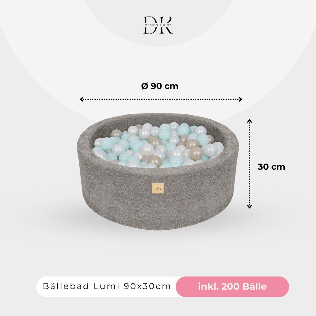 Design4Kids Bällebad Lumi 90x30cm Bouclé, 200 Bälle - eigene Farbauswahl