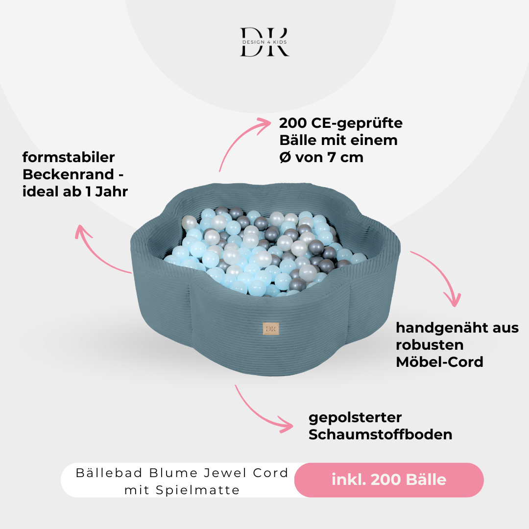 Design4Kids Bällebad Blume Jewel Cord mit Spielmatte, 200 Bälle - eigene Farbauswahl