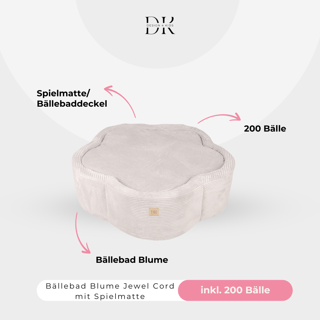 Design4Kids Bällebad Blume Jewel Cord mit Spielmatte, 200 Bälle - eigene Farbauswahl