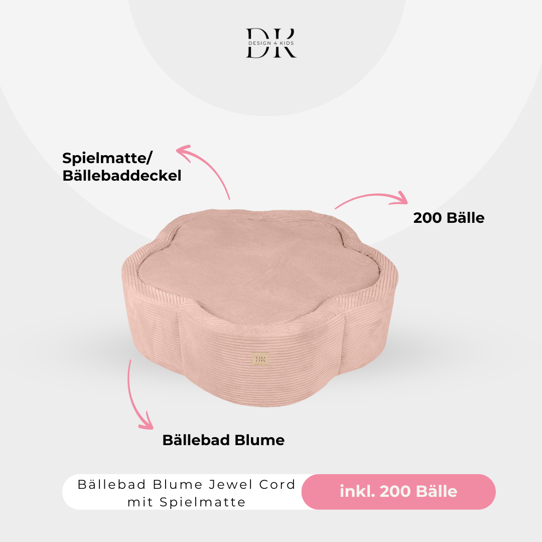 Design4Kids Bällebad Blume Jewel Cord mit Spielmatte, 200 Bälle - eigene Farbauswahl