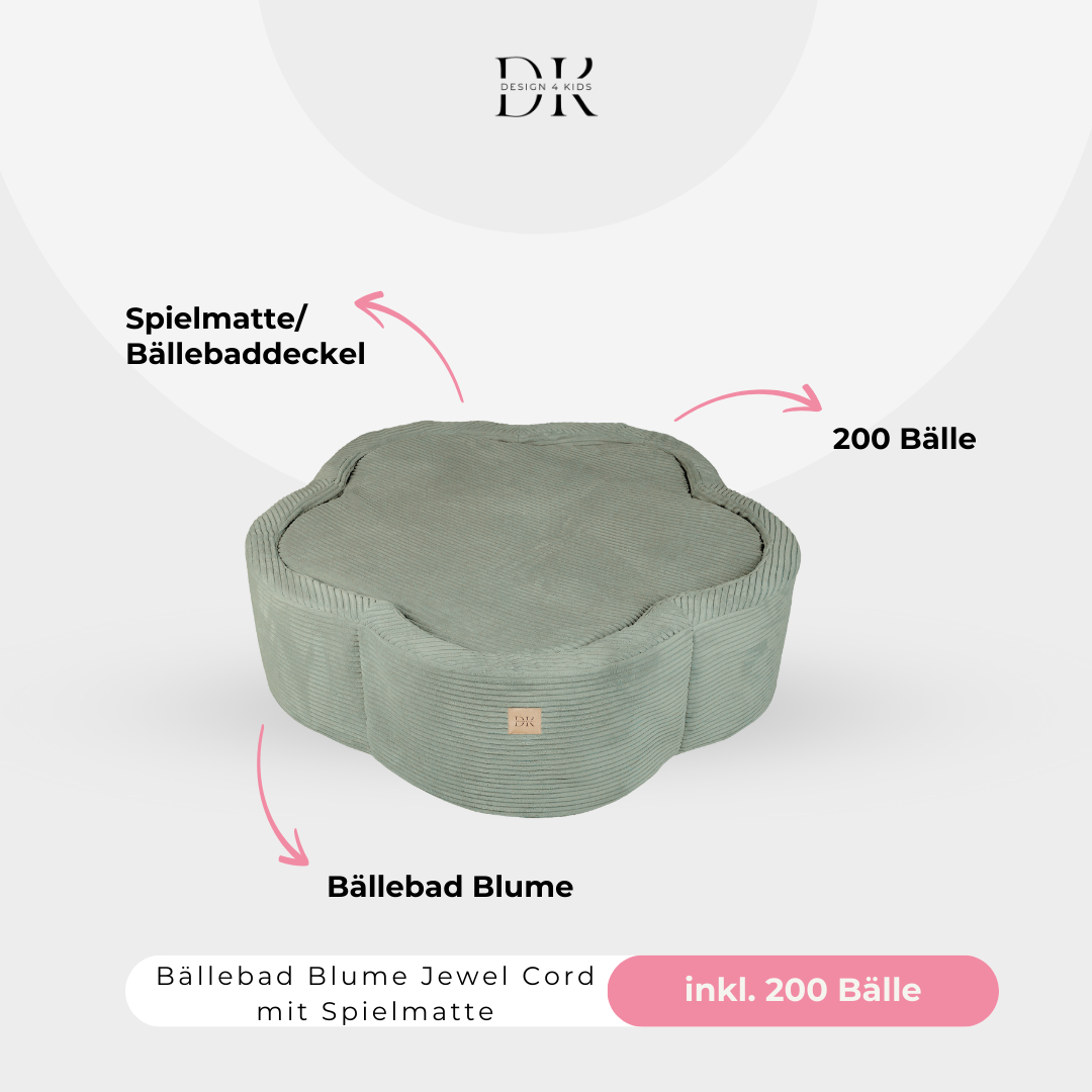 Design4Kids Bällebad Blume Jewel Cord mit Spielmatte, 200 Bälle - eigene Farbauswahl