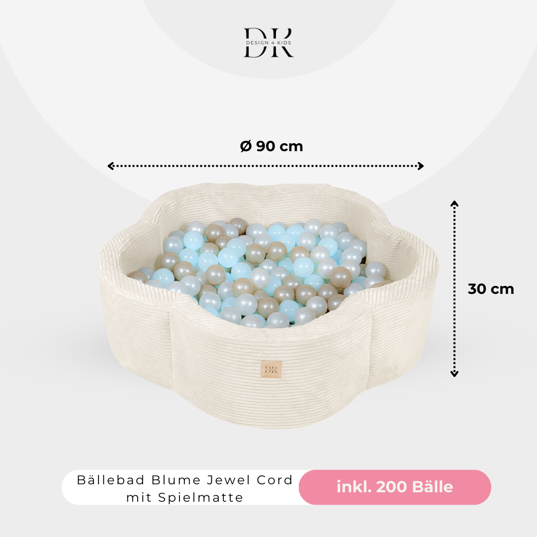 Design4Kids Bällebad Blume Jewel Cord mit Spielmatte, 200 Bälle - eigene Farbauswahl