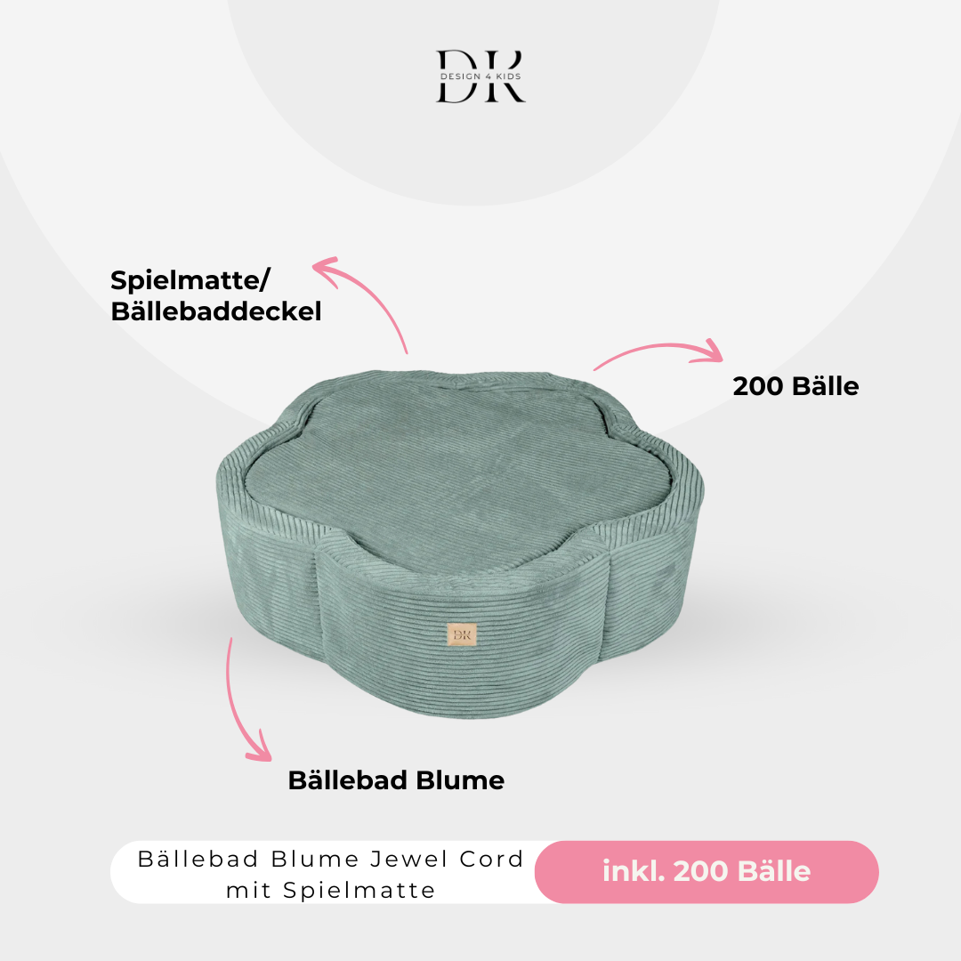 Design4Kids Bällebad Blume Jewel Cord mit Spielmatte, 200 Bälle - eigene Farbauswahl