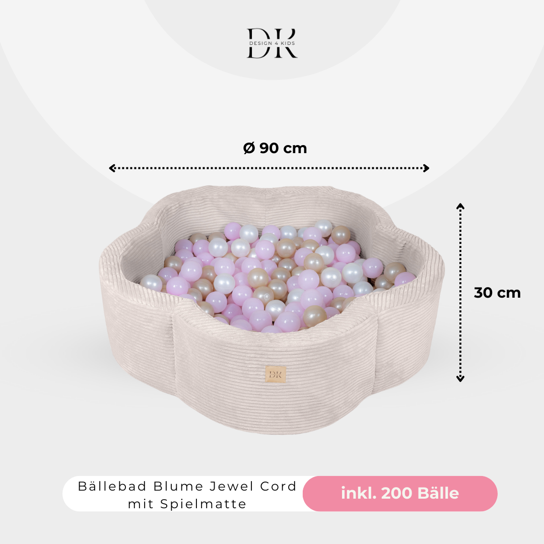 Design4Kids Bällebad Blume Jewel Cord mit Spielmatte, 200 Bälle - eigene Farbauswahl
