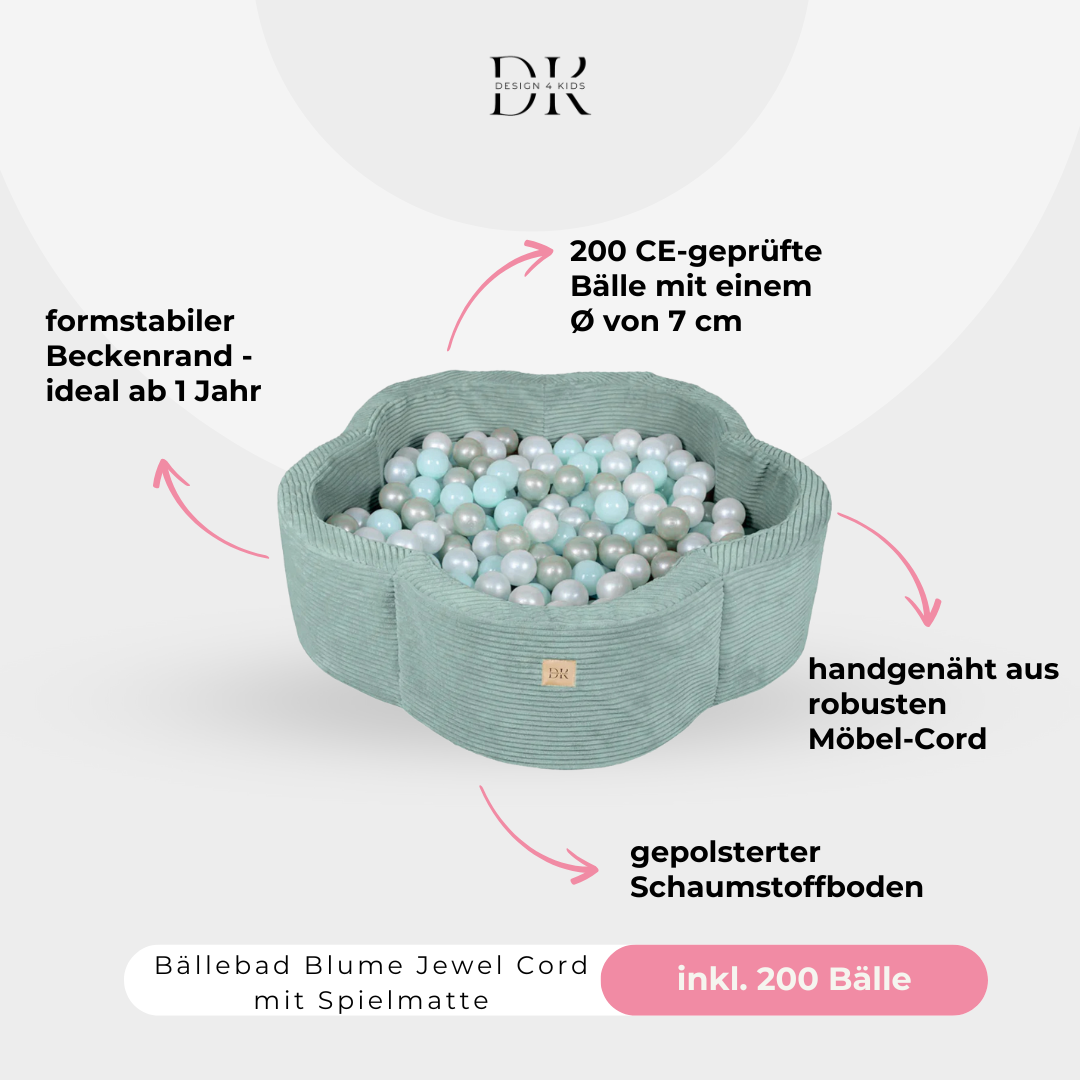 Design4Kids Bällebad Blume Jewel Cord mit Spielmatte, 200 Bälle - eigene Farbauswahl