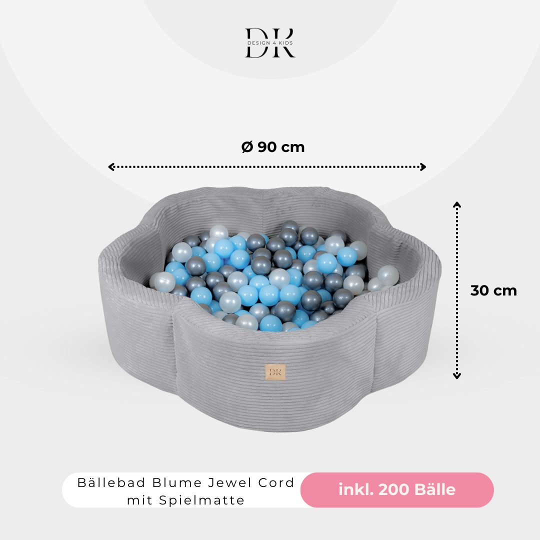 Design4Kids Bällebad Blume Jewel Cord mit Spielmatte, 200 Bälle - eigene Farbauswahl