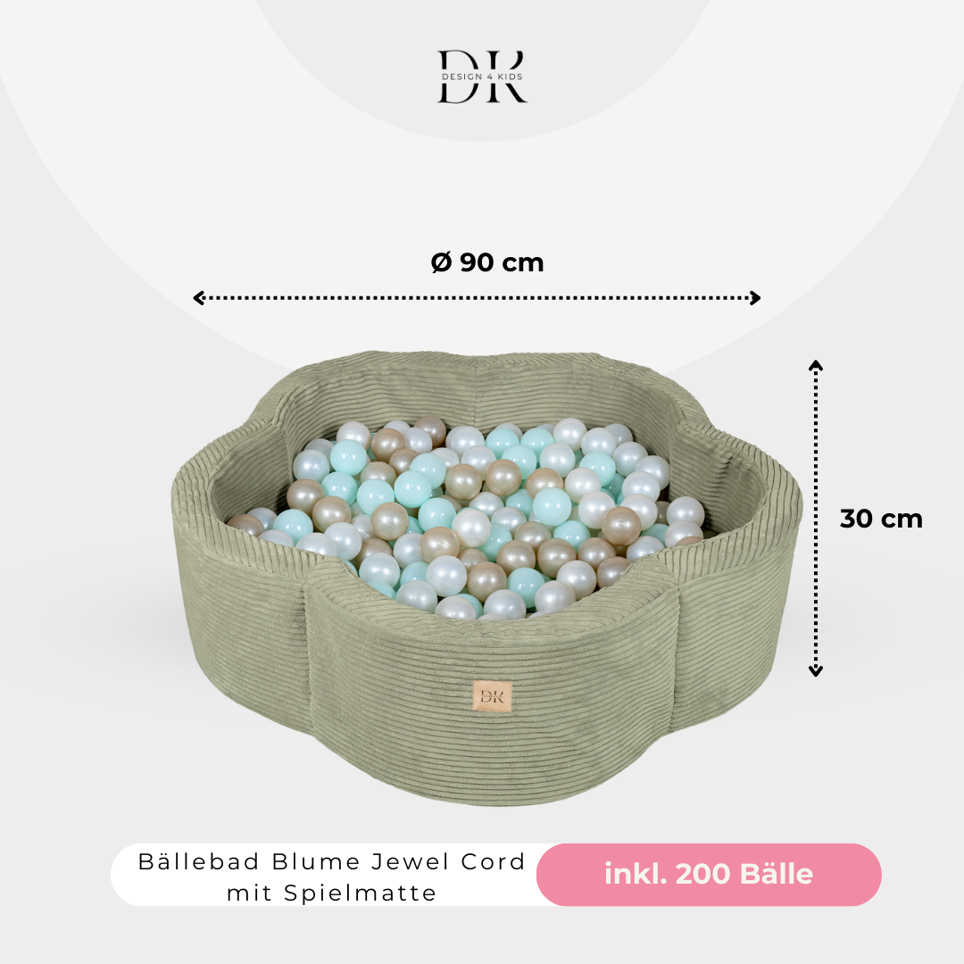Design4Kids Bällebad Blume Jewel Cord mit Spielmatte, 200 Bälle - eigene Farbauswahl