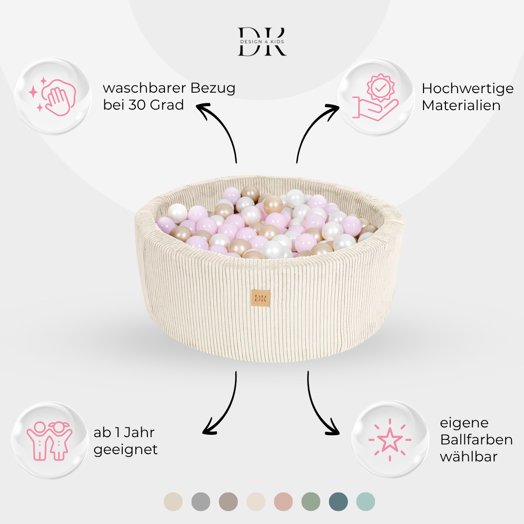 Design4Kids Bällebad Jewel 90x30cm Cord, 200 Bälle - eigene Farbauswahl