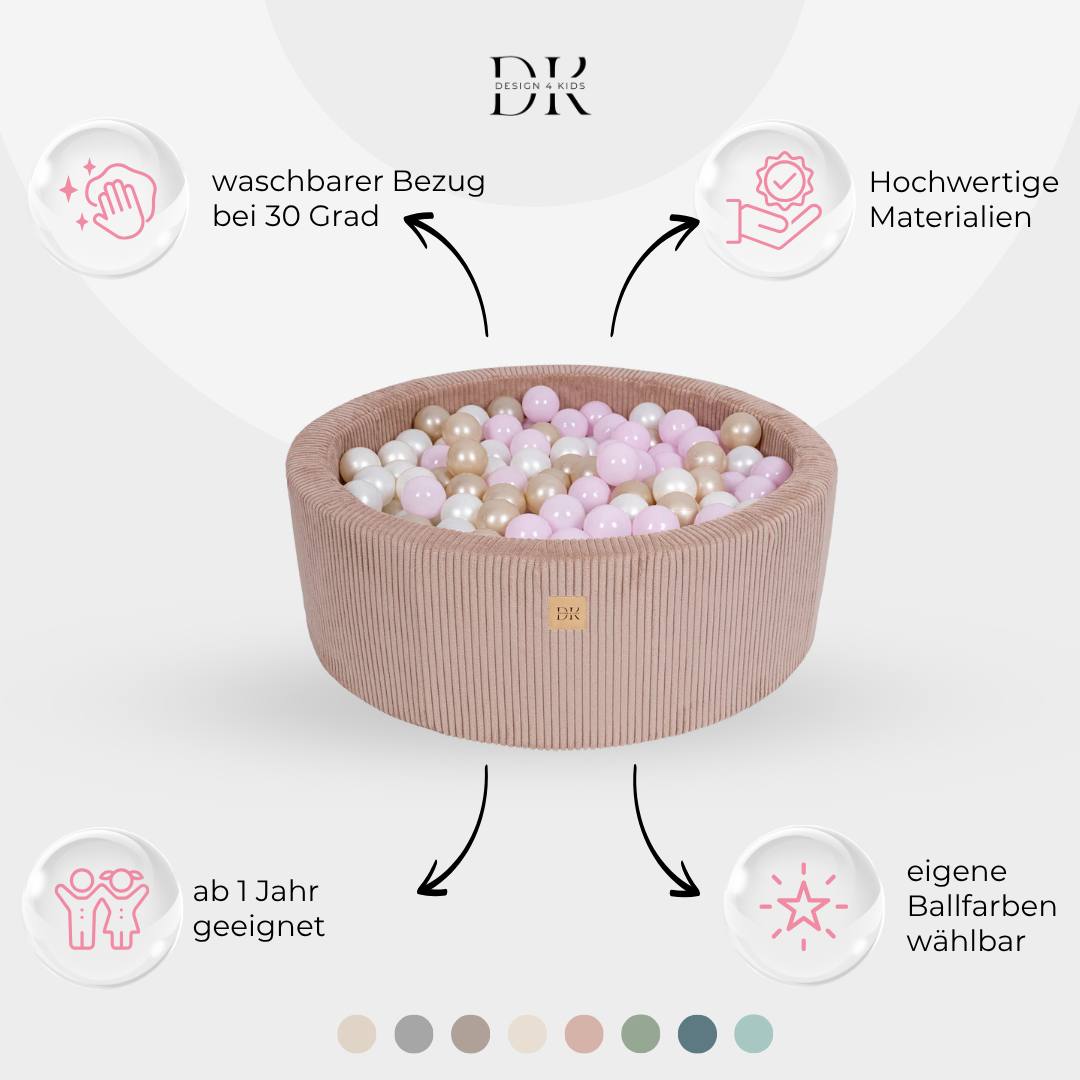 Design4Kids Bällebad Jewel 90x30cm Cord, 200 Bälle - eigene Farbauswahl