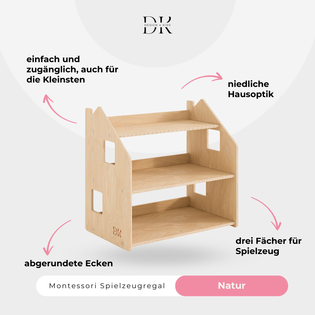 Design4Kids Montessori Spielzeugregal für Kinder – Natur