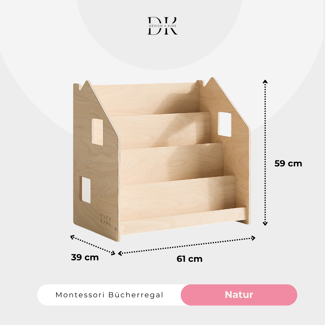 Design4Kids Montessori Bücherregal für Kinder – Natur