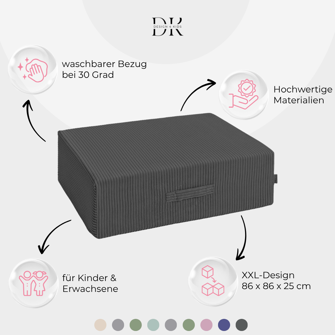Design4Kids XXL Hüpfpolster Cord Grande - 86x86 cm