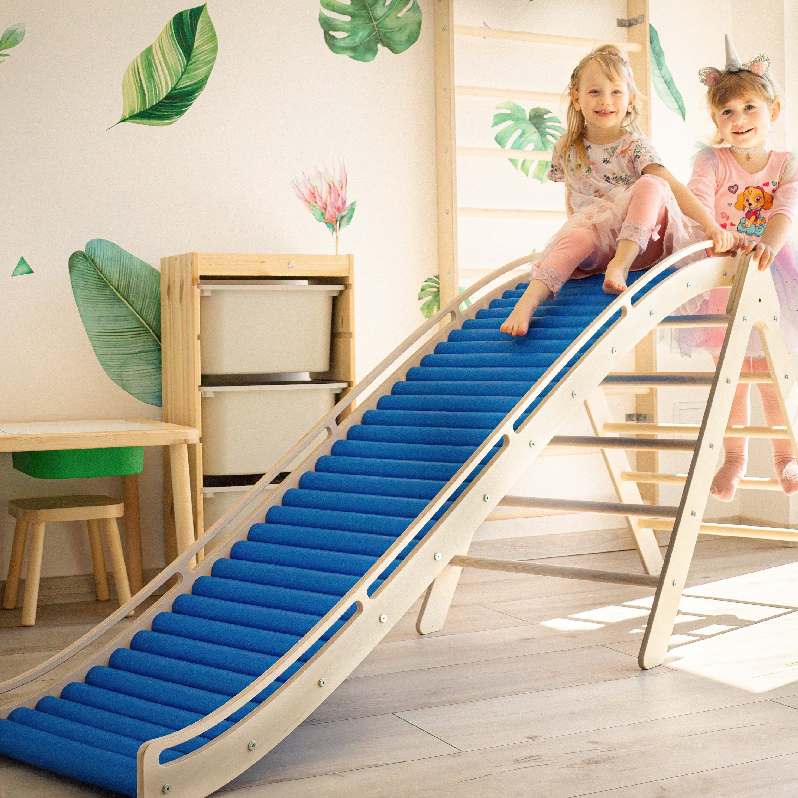 Design4Kids 2-in-1 Montessori Kletterset XL - Kletterdreieck mit Wellenrutsche