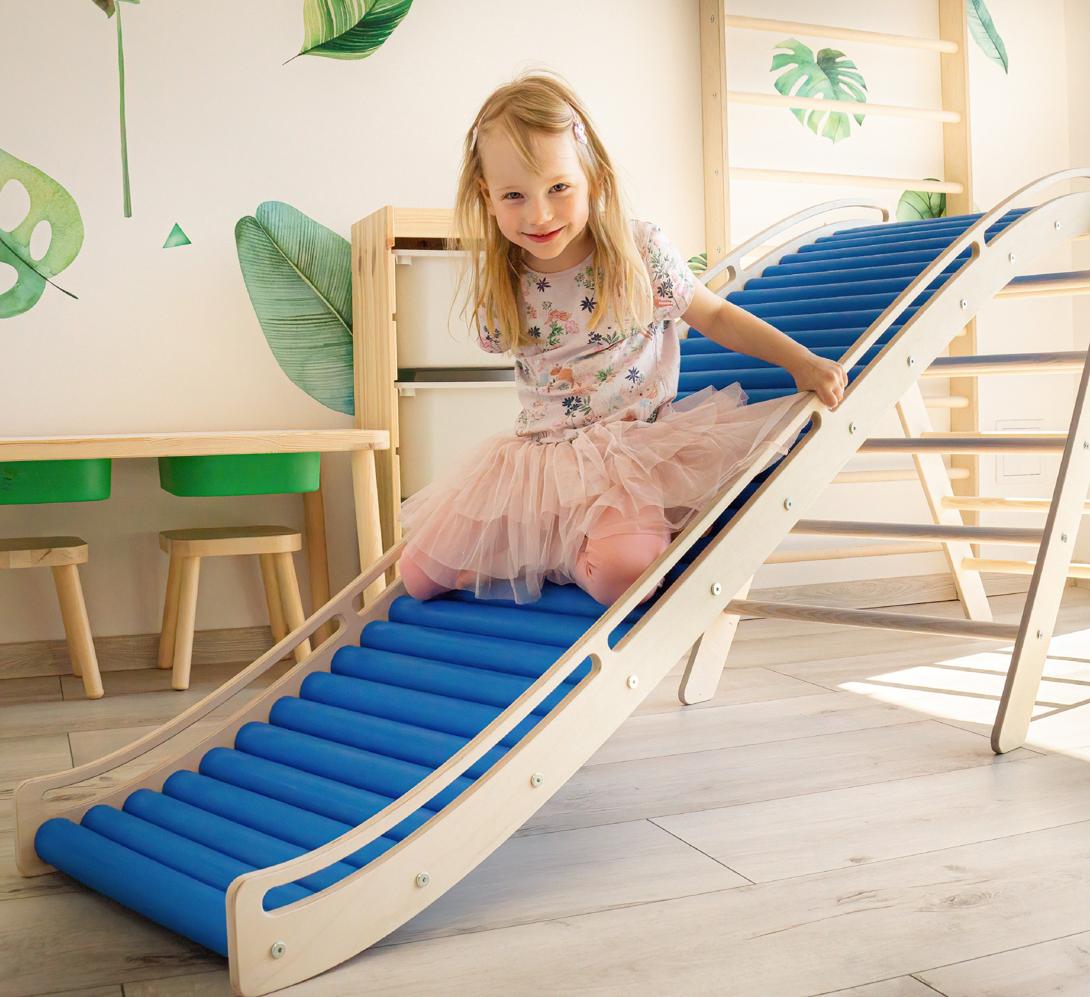 Design4Kids 2-in-1 Montessori Kletterset XL - Kletterdreieck mit Wellenrutsche