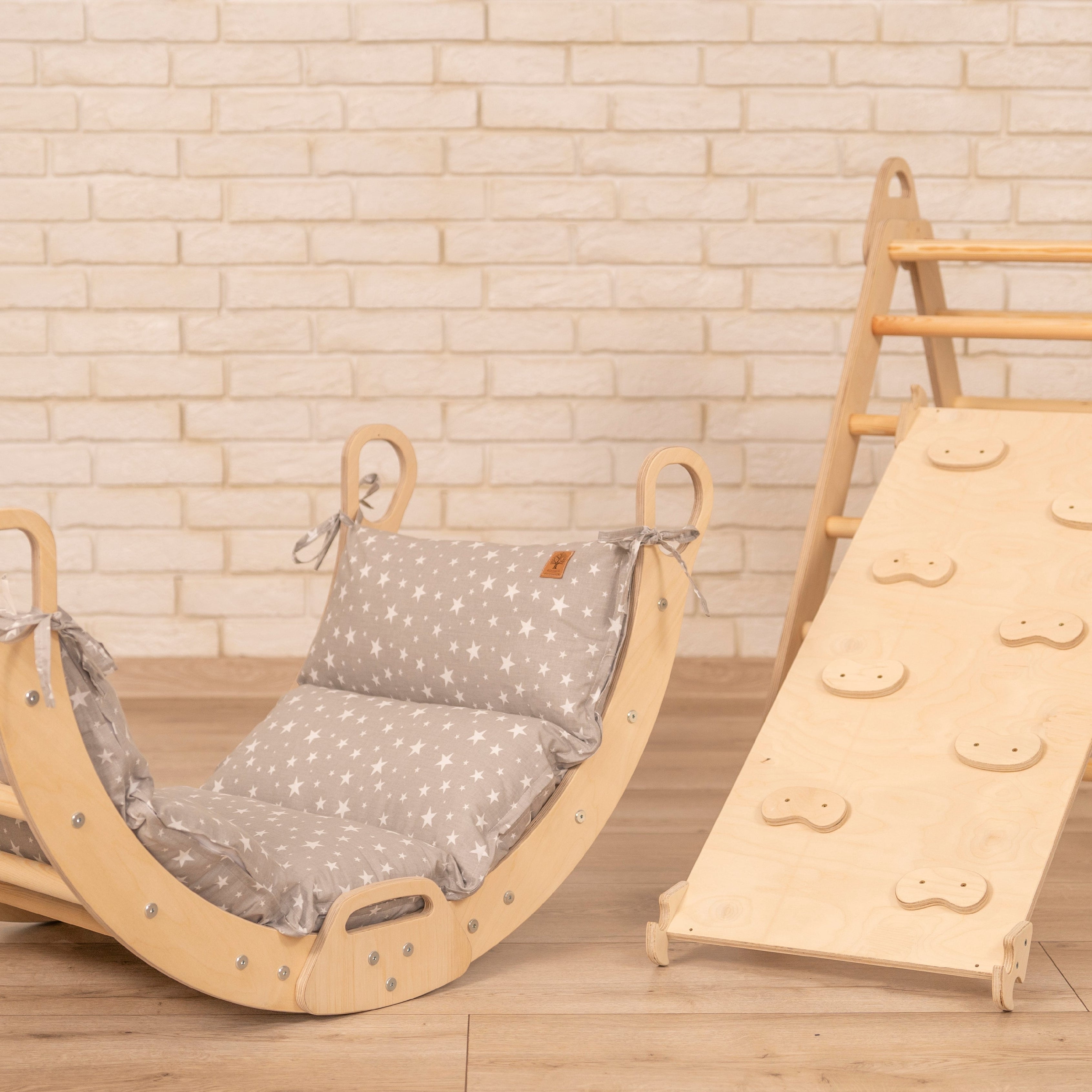 Design4Kids 3-in-1 Montessori Kletterset L - Kletterdreieck, Rutsche & Wippe