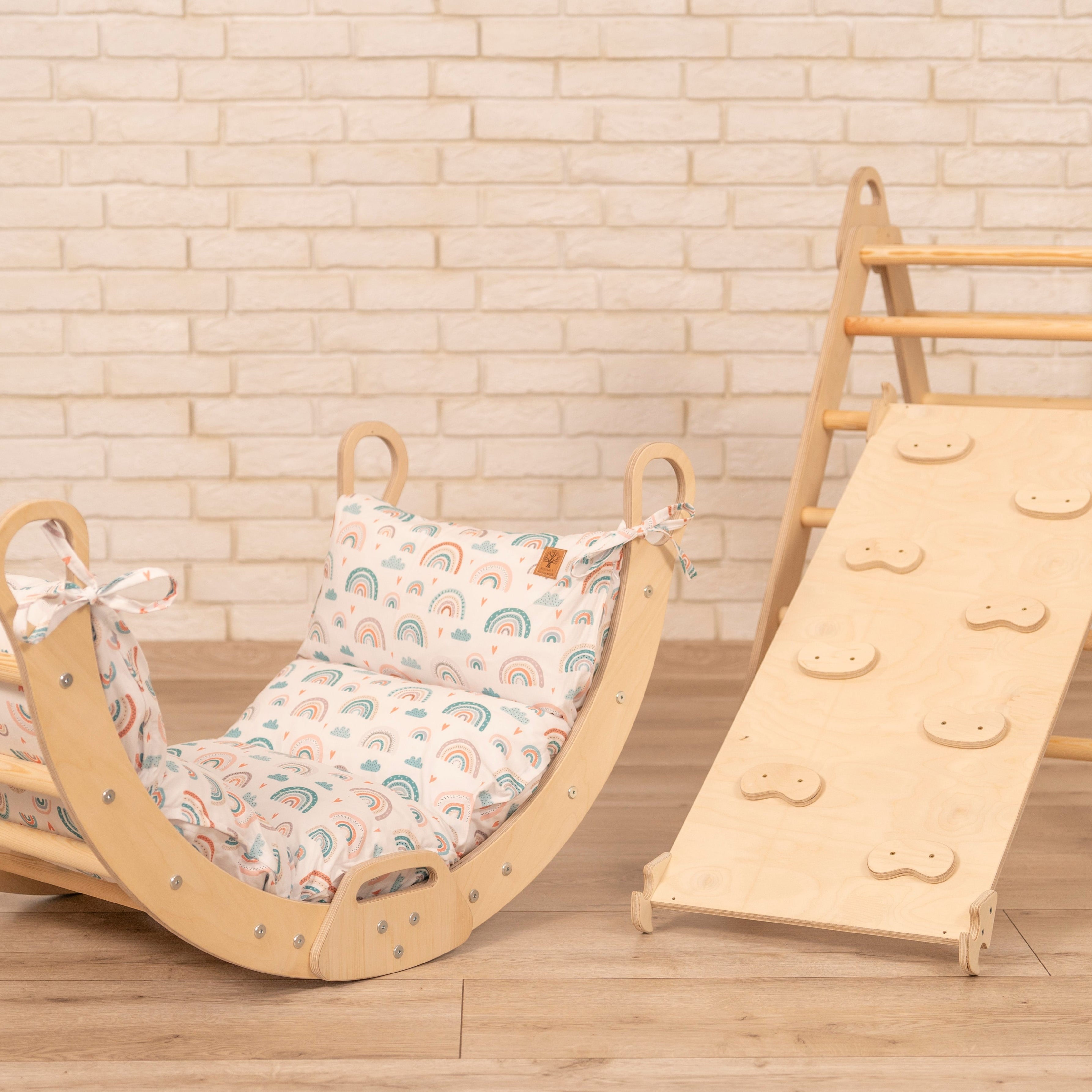 Design4Kids 3-in-1 Montessori Kletterset L - Kletterdreieck, Rutsche & Wippe