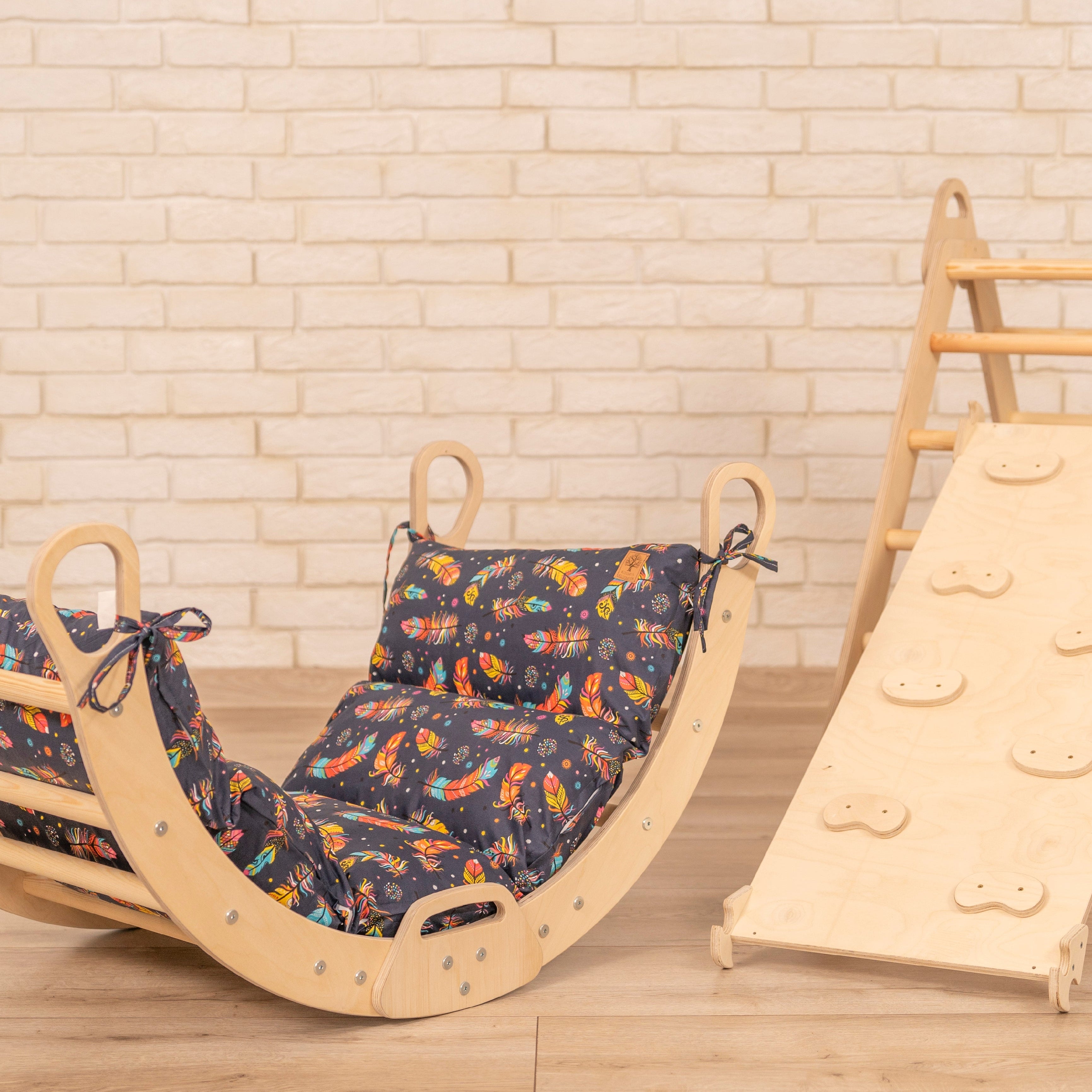 Design4Kids 3-in-1 Montessori Kletterset L - Kletterdreieck, Rutsche & Wippe