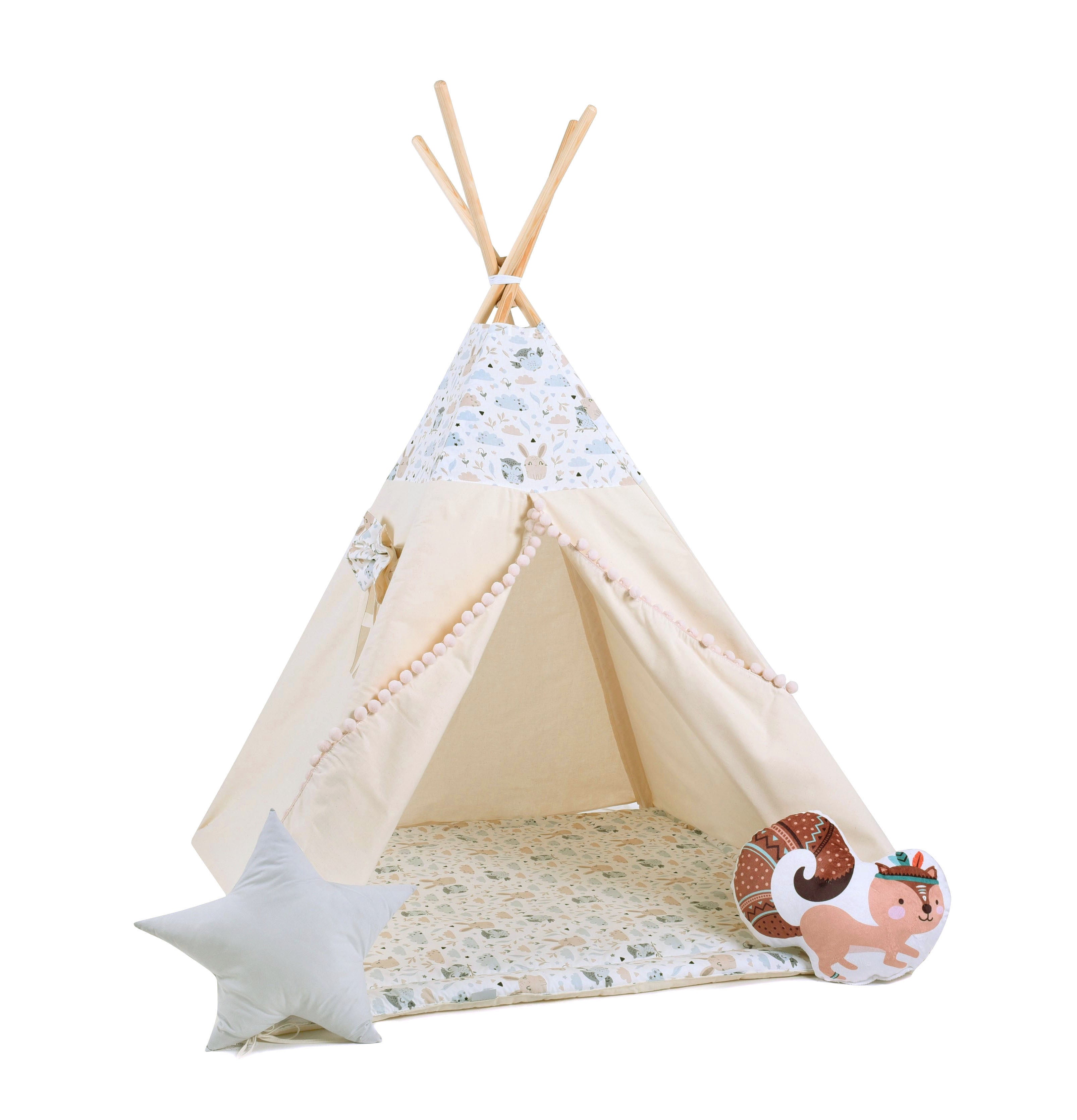 Design4Kids Tipi-Zelt M-Special Set Pastel Friends Squirrel - beige