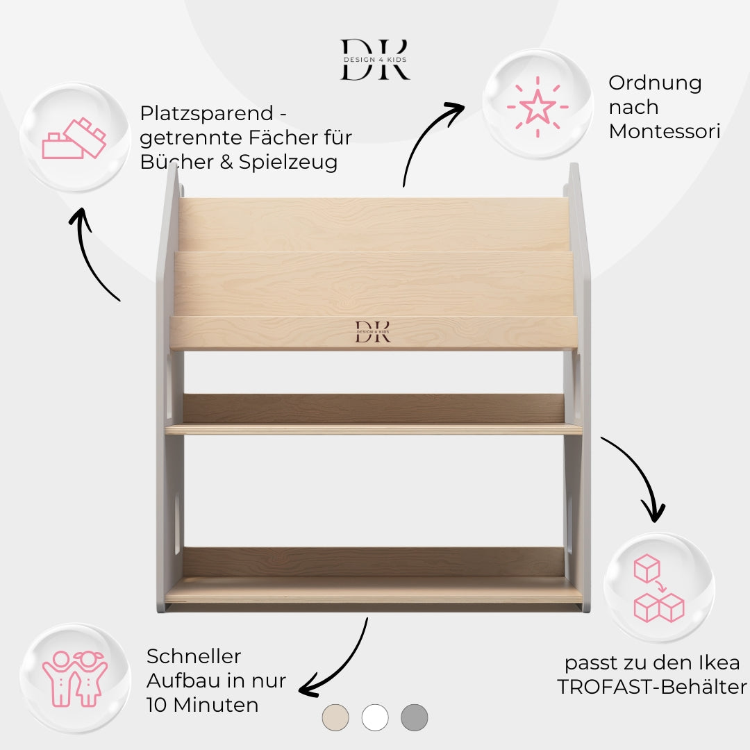 Design4Kids Montessori 2-in-1 Bücherregal für Kinder
