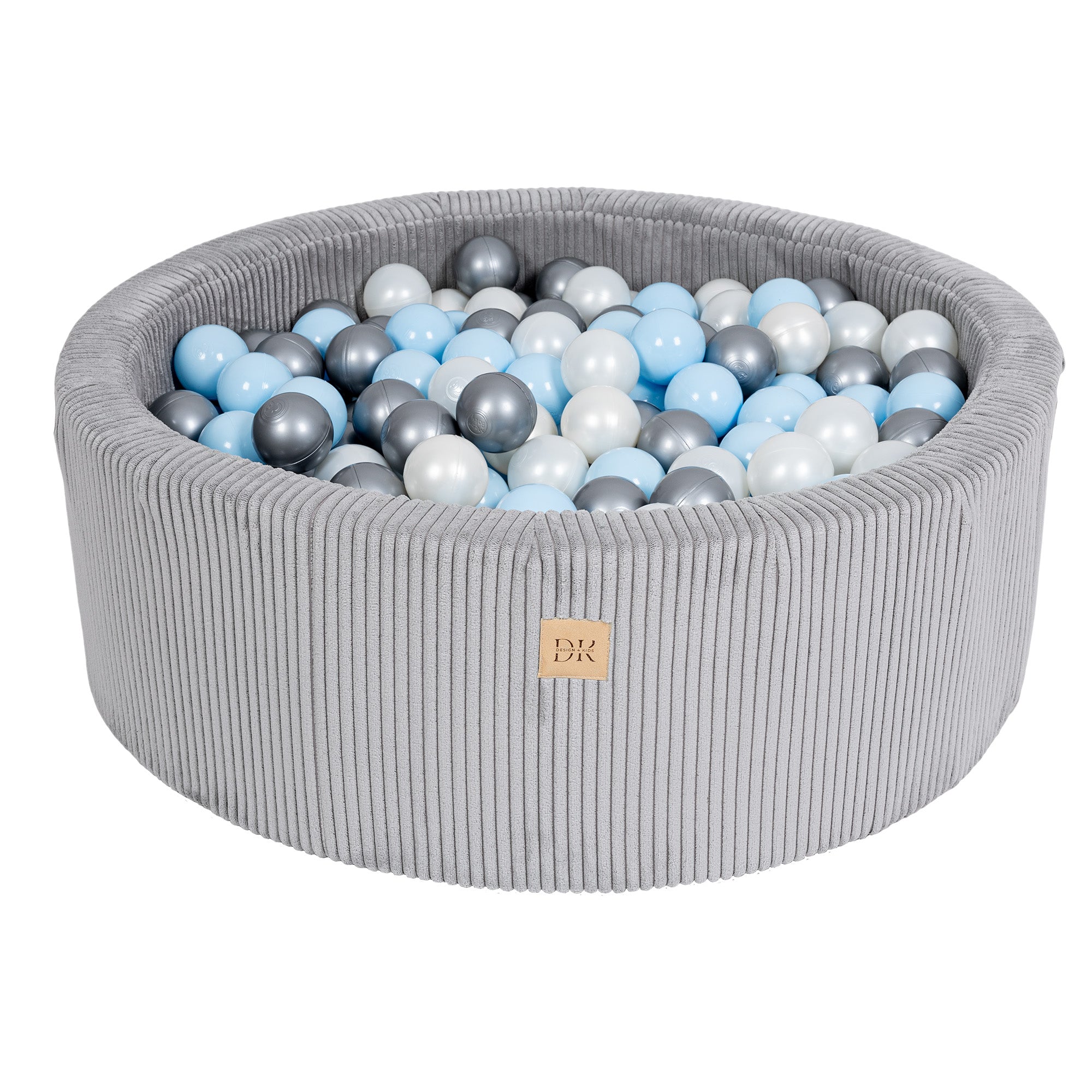 Design4Kids Bällebad Jewel 90x30cm Cord marble gray mit 200 Bällen - pearl, silber, babyblau