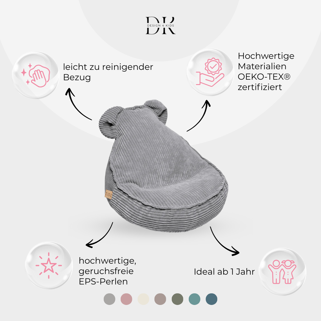 Design4Kids Kinder-Sitzsack Jewel Cord im Bär-Design