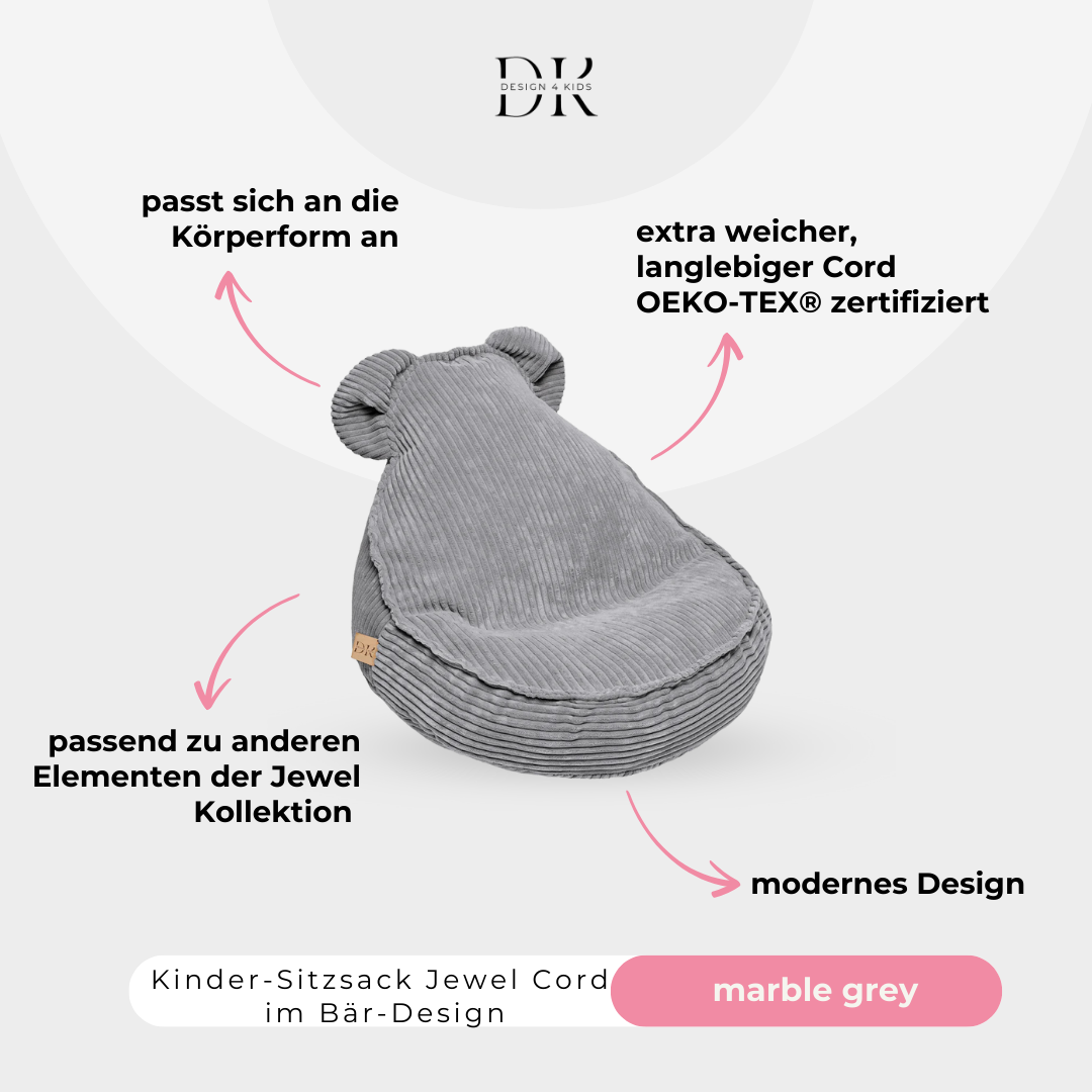 Design4Kids Kinder-Sitzsack Jewel Cord im Bär-Design