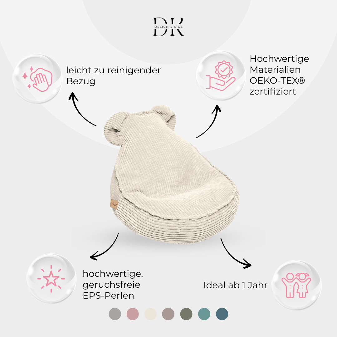 Design4Kids Kinder-Sitzsack Jewel Cord im Bär-Design