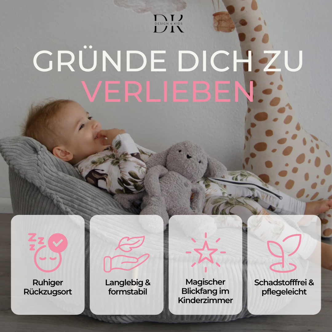 Design4Kids Kinder-Sitzsack Jewel Cord im Bär-Design