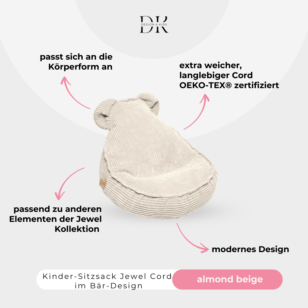 Design4Kids Kinder-Sitzsack Jewel Cord im Bär-Design
