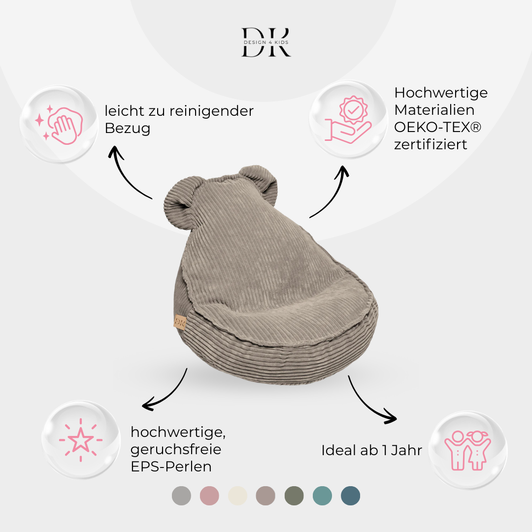 Design4Kids Kinder-Sitzsack Jewel Cord im Bär-Design