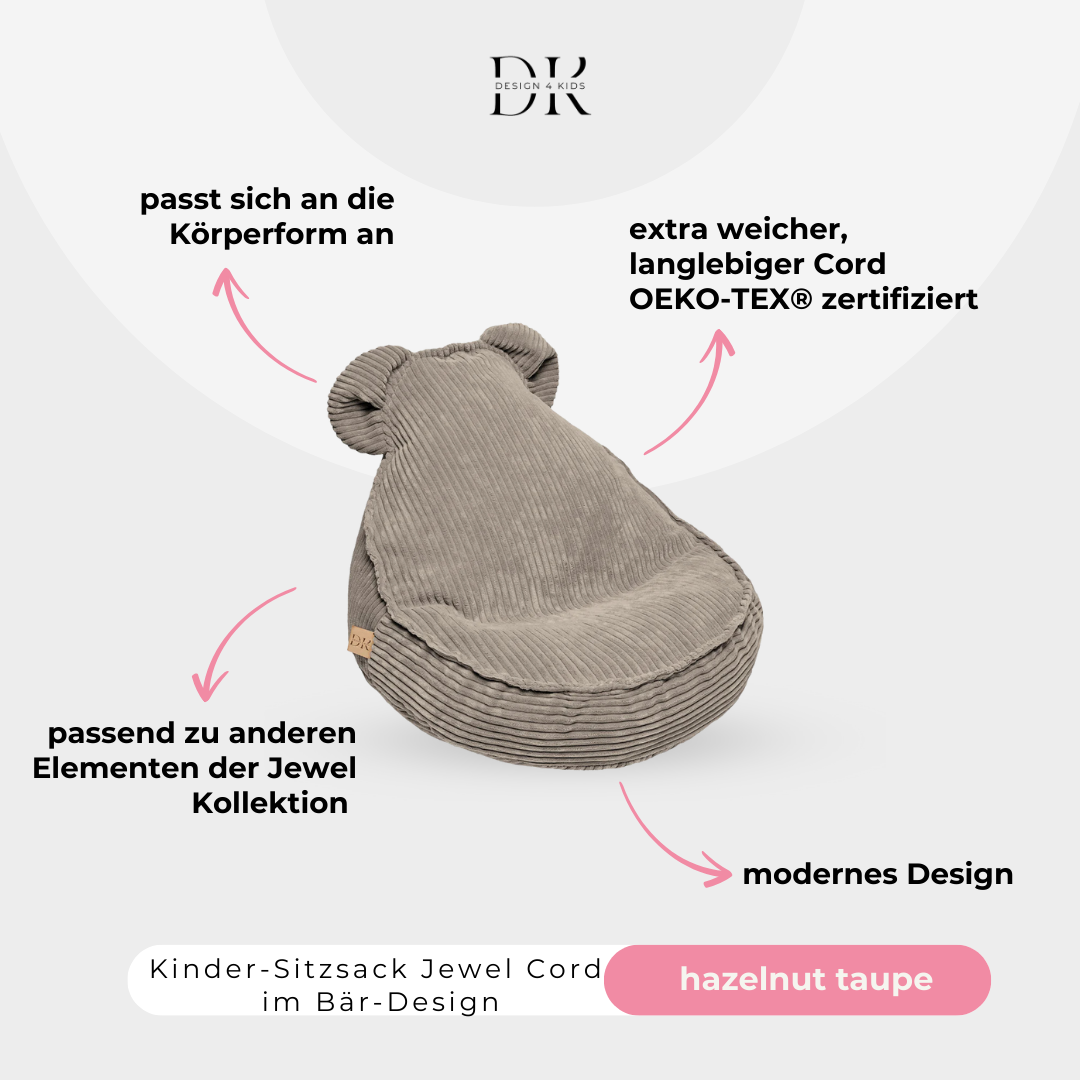 Design4Kids Kinder-Sitzsack Jewel Cord im Bär-Design