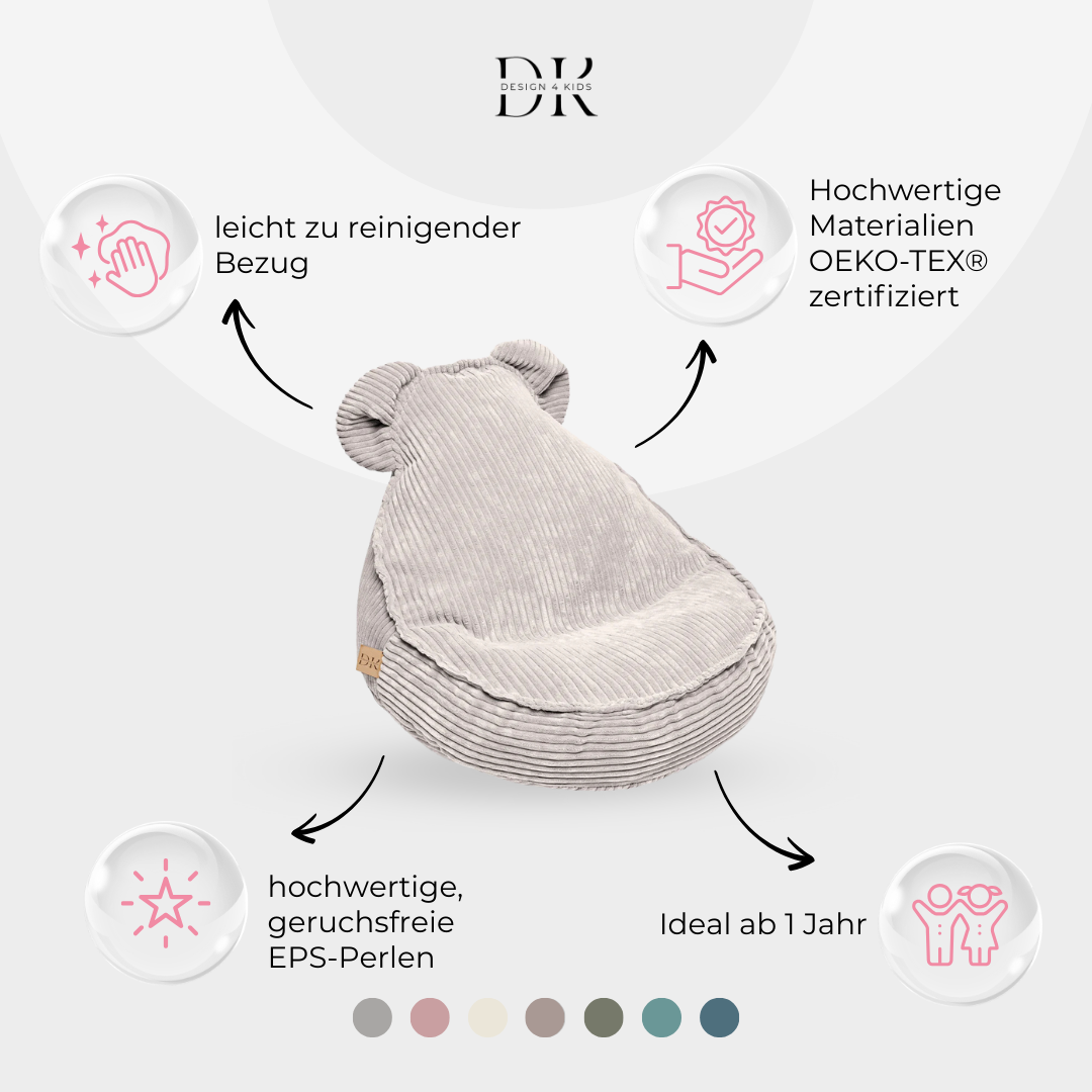 Design4Kids Kinder-Sitzsack Jewel Cord im Bär-Design
