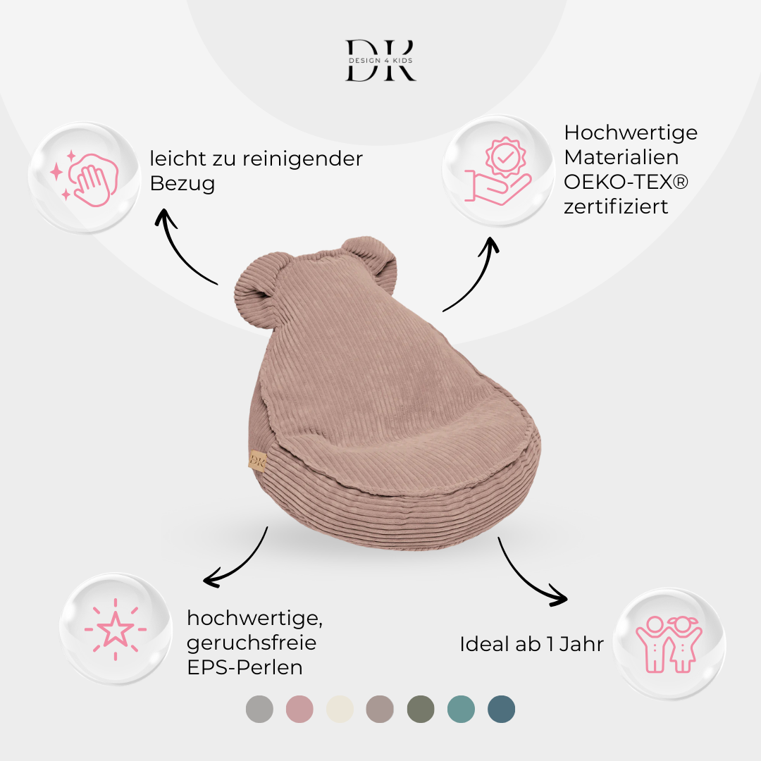 Design4Kids Kinder-Sitzsack Jewel Cord im Bär-Design
