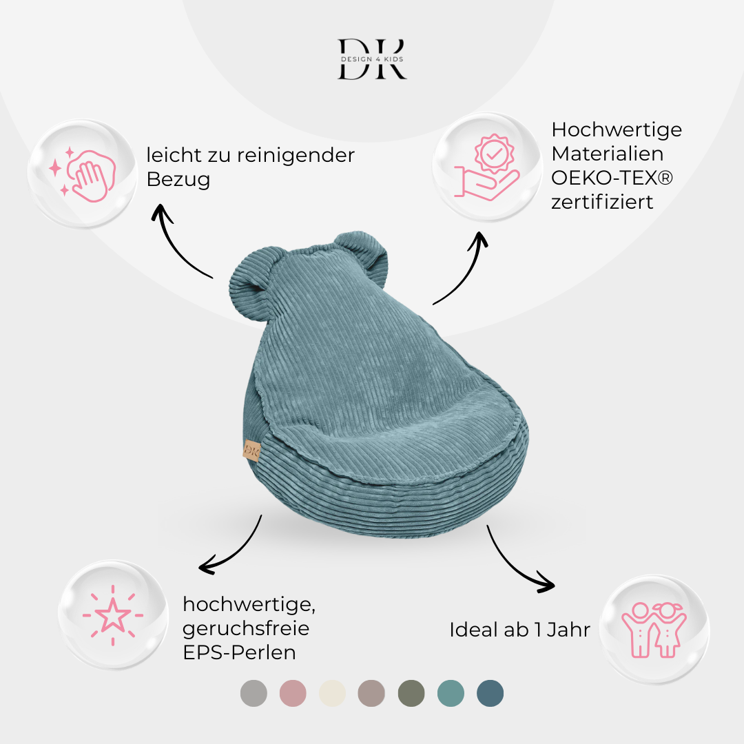 Design4Kids Kinder-Sitzsack Jewel Cord im Bär-Design