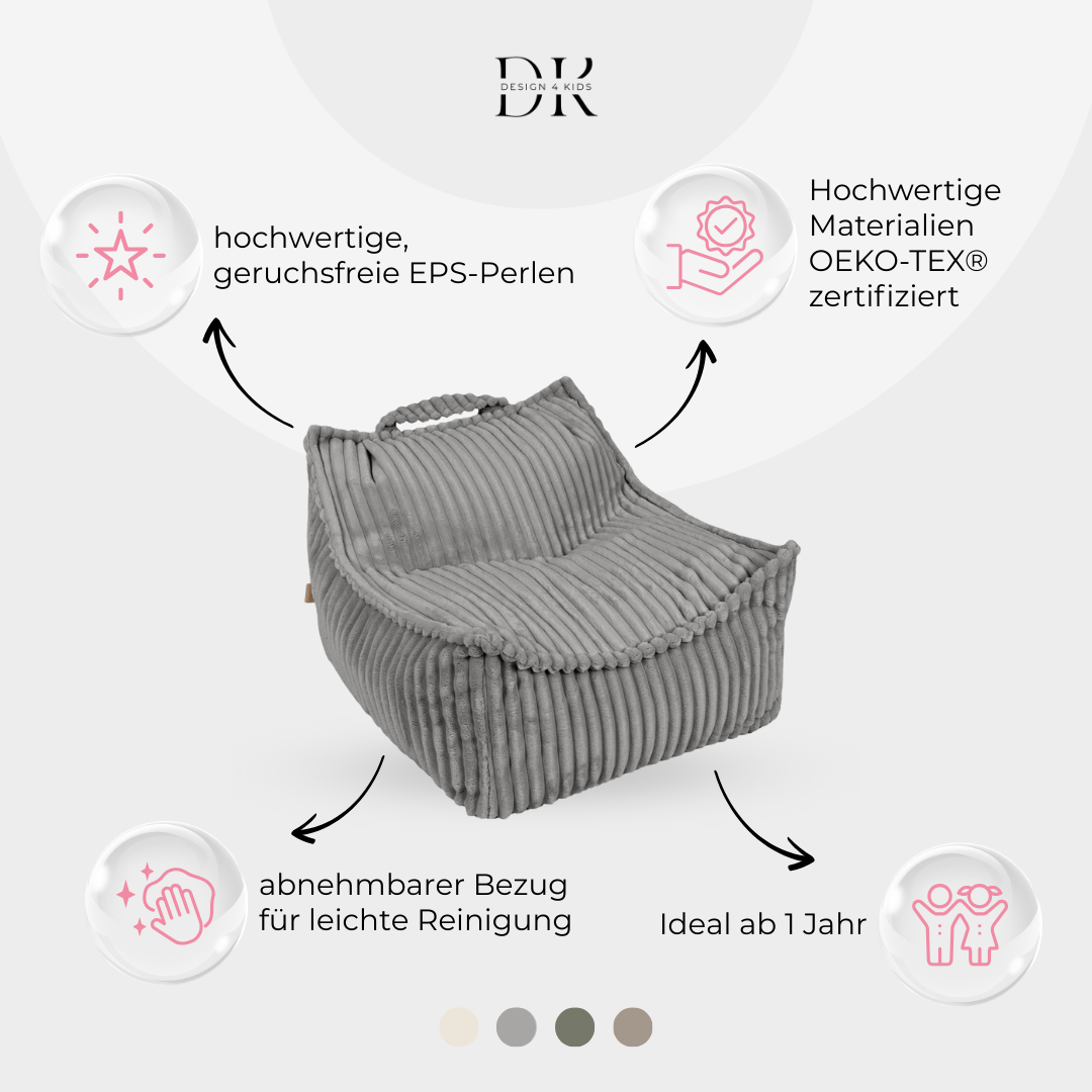 Design4Kids Kinder-Sitzsack Jewel Plüsch-Cord