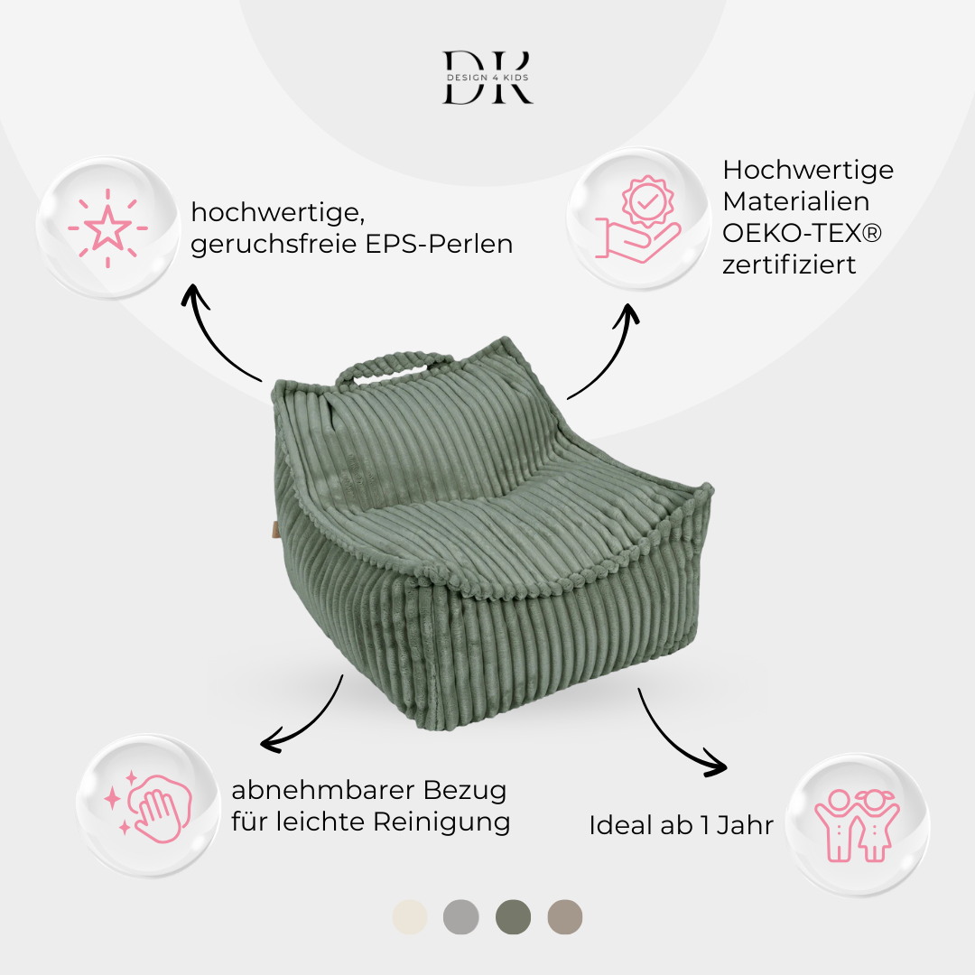 Design4Kids Kinder-Sitzsack Jewel Plüsch-Cord