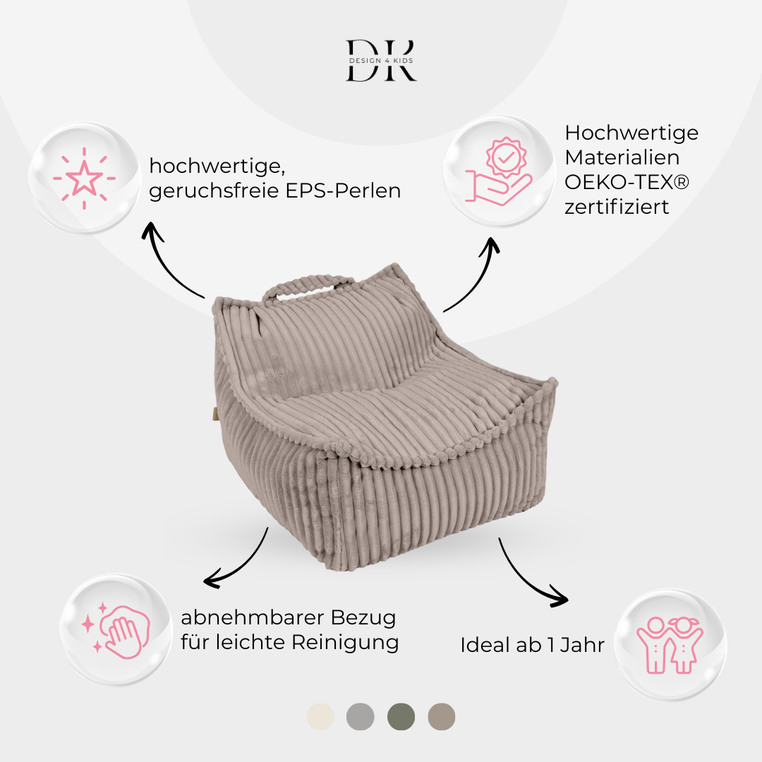 Design4Kids Kinder-Sitzsack Jewel Plüsch-Cord