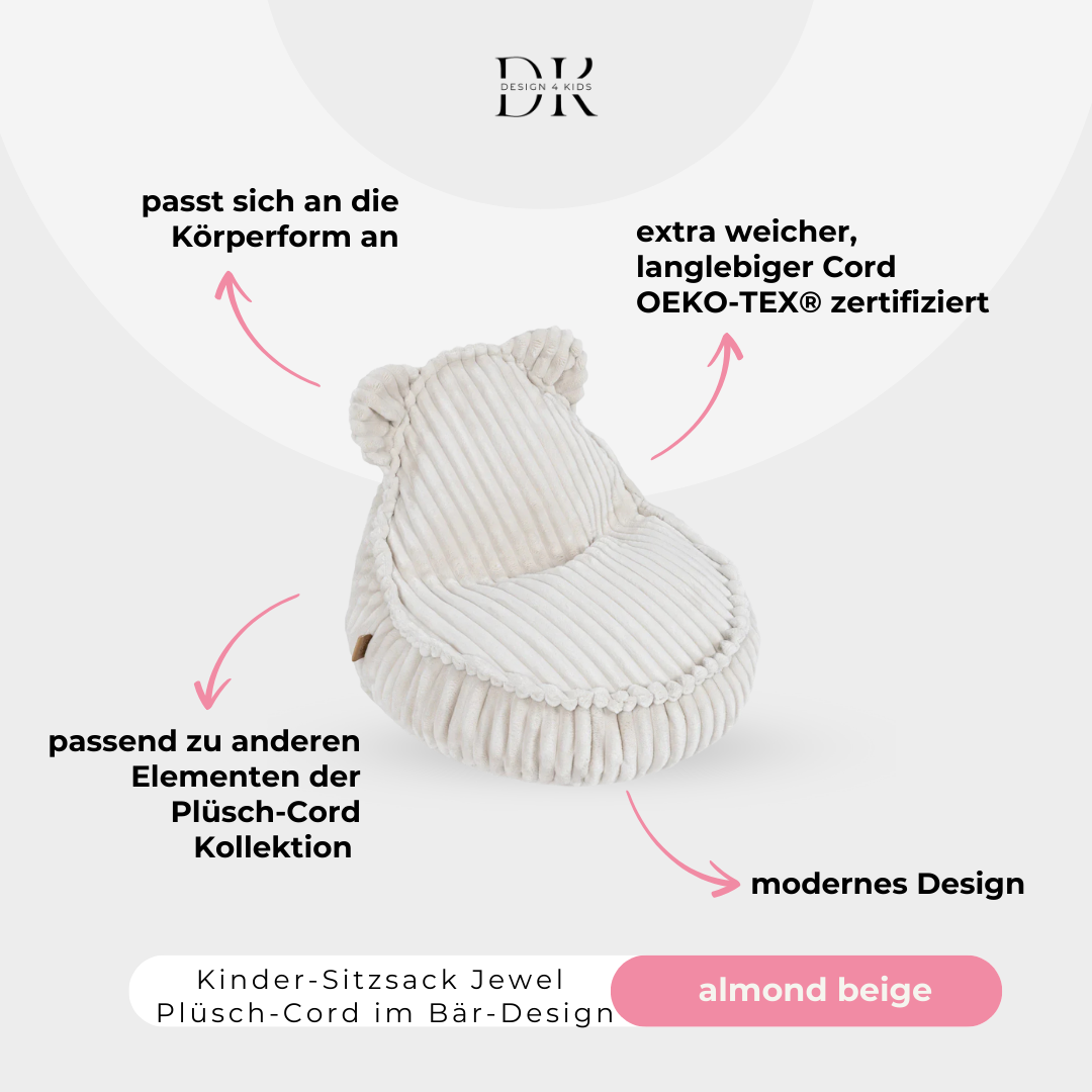 Design4Kids Kinder-Sitzsack Jewel Plüsch-Cord im Bär-Design