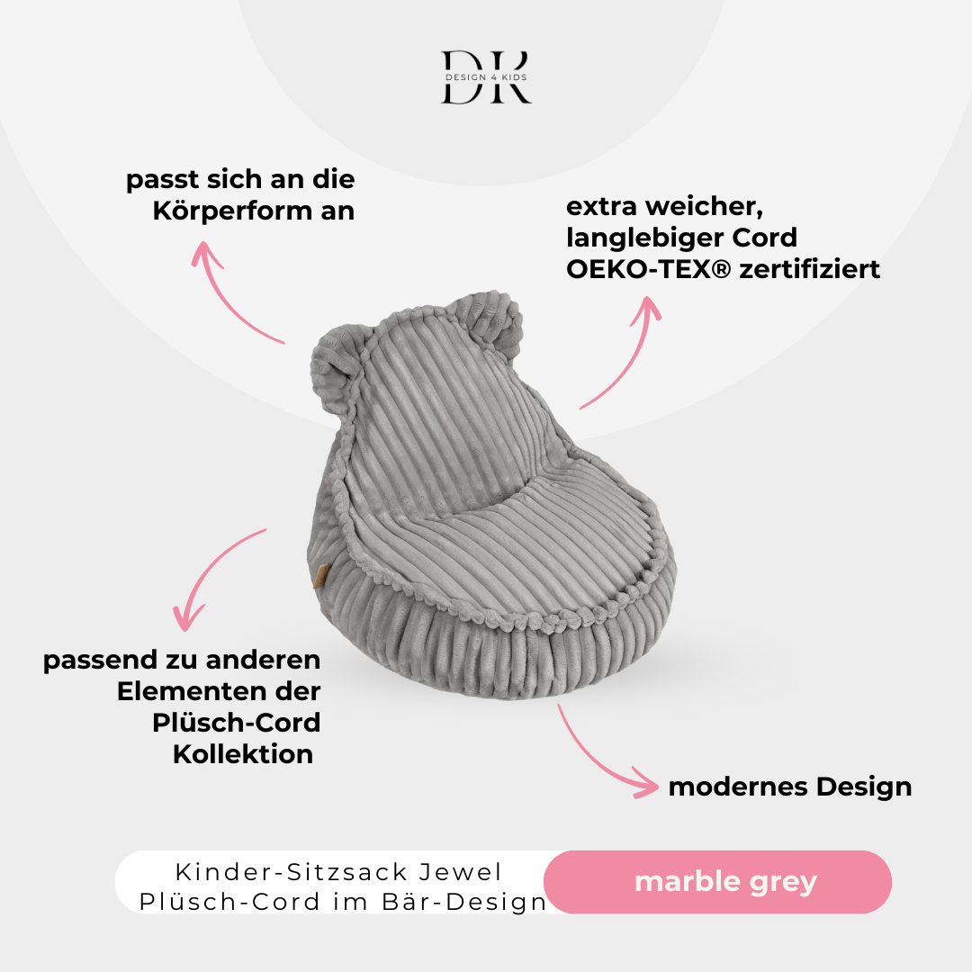 Design4Kids Kinder-Sitzsack Jewel Plüsch-Cord im Bär-Design