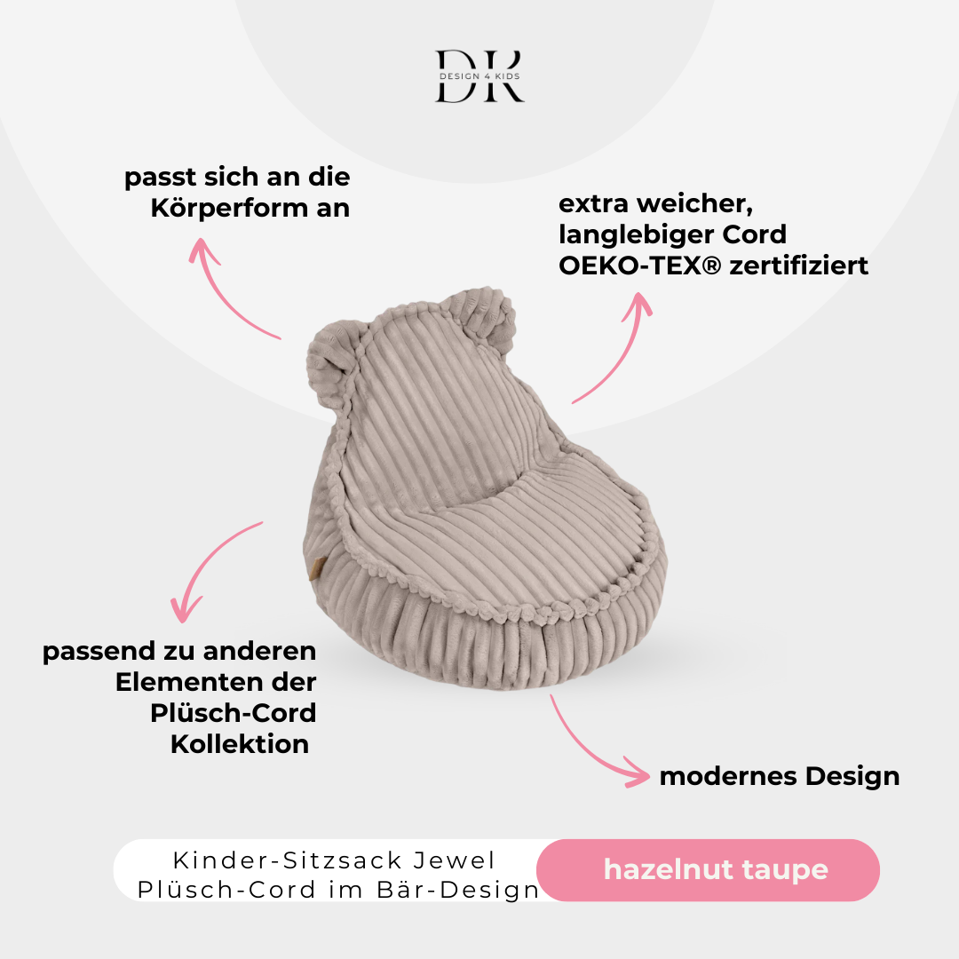 Design4Kids Kinder-Sitzsack Jewel Plüsch-Cord im Bär-Design