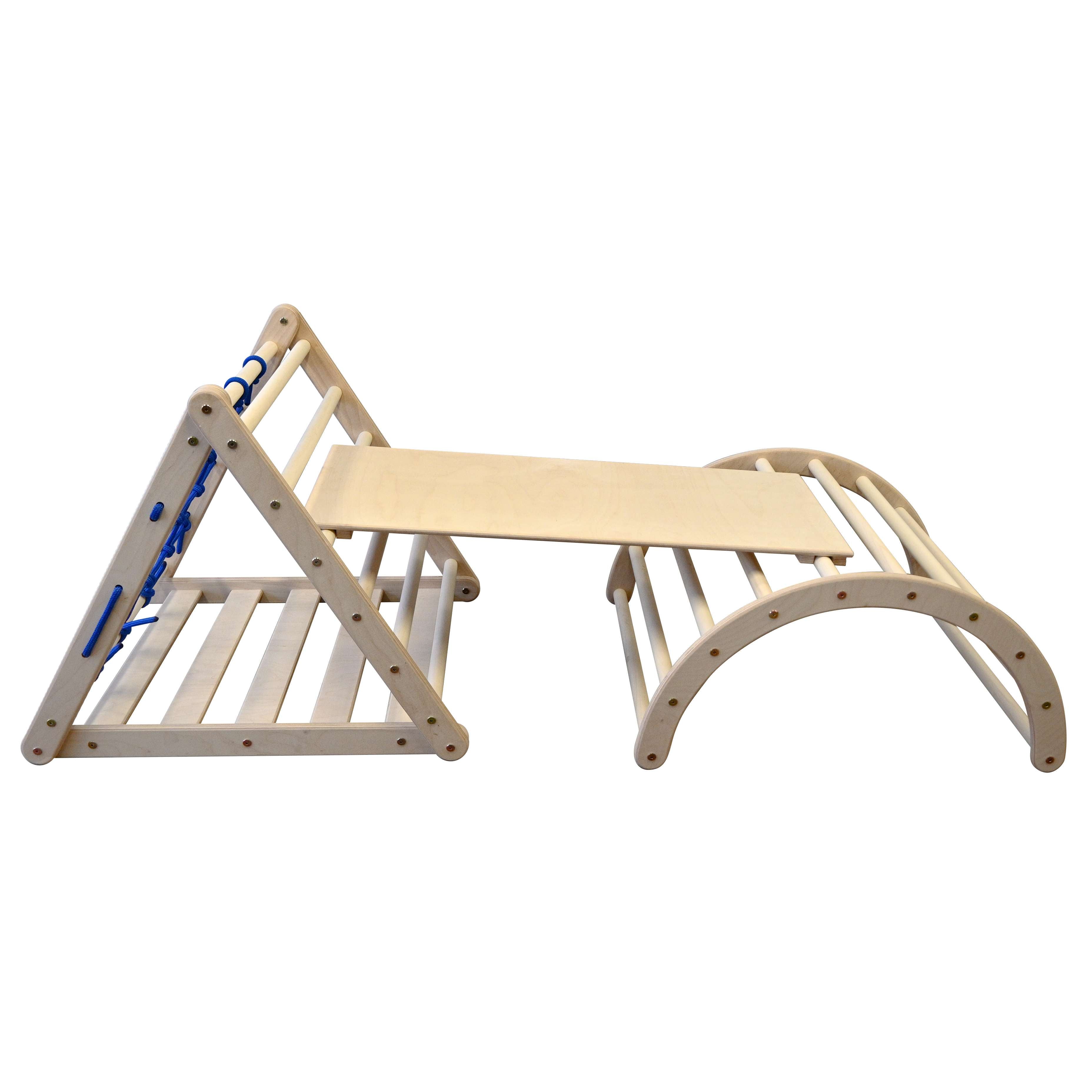 Design4Kids Kletterset Vari - dreiseitiges Kletterdreieck mit Nylonseil, Rutsche und Kletterbogen